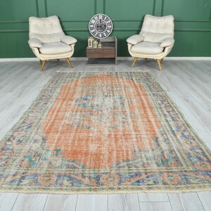 6x10 Rug,Oversize Vintage Oushak Rug,Wool Faded Rug,6x10 Turkish Large Vintage Rug,Handmade Muted Rug,Neutral Rug,Oushak Area Rug 6x10,318
