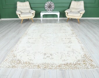 Muted Color Oushak Rug 6x10, Oversized Turkish Vintage Rug, Handwoven Area Carpet, Neutral Living Room Wool Rug,Farmhouse Decor,6x10 Rug,550