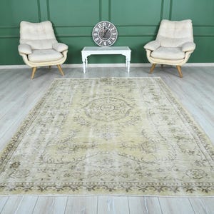 6x10 Rug,Oversize Vintage Oushak Rug,Wool Faded Rug,6x10 Turkish Large Vintage Rug,Handmade Muted Rug,Neutral Rug,Oushak Area Rug 6x10,1413