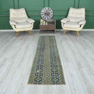 Vintage Runner Rug,Oushak Runner, Turkish Runner Rug, 2 x 9 Runner, Hand-Knotted Runner, 2x9 Rug, Kitchen Rug 2x9, Hallway Rug,Wool Rug,56