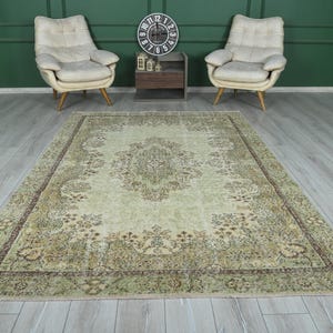 6x10 Rug,Oversize Vintage Oushak Rug,Wool Faded Rug,6x10 Turkish Large Vintage Rug,Handmade Muted Rug,Neutral Rug,Oushak Area Rug 6x10,43