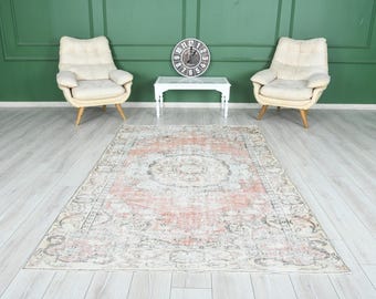 6x9 Rug, Muted Oushak Rug, Neutral Vintage Rug, 6x9 Turkish Rug