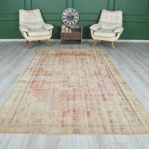 6x10 Rug,Oversize Vintage Oushak Rug,Wool Faded Rug,6x10 Turkish Large Vintage Rug,Handmade Muted Rug,Neutral Rug,Oushak Area Rug 6x10,67