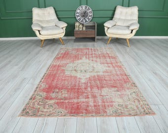5x8 Rug, Turkish Vintage Rug, Oushak Rug, Neutral Wool Rug, Turkish Rug 5x8, Handmade Wool Rug,Vintage Area Rug,Farmhouse,Faded Rug 5x8,08
