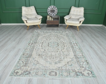 5x8 Rug, Turkish Vintage Rug, Oushak Rug, Neutral Wool Rug, Turkish Rug 5x8, Handmade Wool Rug,Vintage Area Rug,Farmhouse,Faded Rug 5x8,40