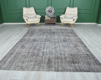 Overdyed Gray Rug, 7x10 Ft Rug, Boho Decor,Handcrafted Rug,Oushak Gray Rug,Anatolian Wool Rug,Faded Rug,Turkish Vintage Rug,Area Rug,949