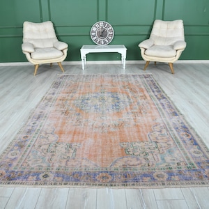 6x10 Rug,Oversize Vintage Oushak Rug,Wool Faded Rug,6x10 Turkish Large Vintage Rug,Handmade Muted Rug,Neutral Rug,Oushak Area Rug 6x10,1426