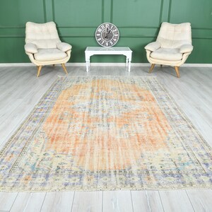 6x10 Rug,Oversize Vintage Oushak Rug,Wool Faded Rug,6x10 Turkish Large Vintage Rug,Handmade Muted Rug,Neutral Rug,Oushak Area Rug 6x10,681