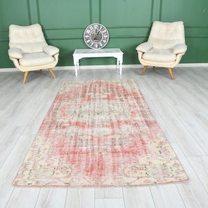 Vintage Rug,Oushak Rug 4x8,Antique Turkish Rug,4x8 Rug,Hand-Knotted Small Rug,4x8 Faded Rug,Kitchen Decor Rug 4x8,Muted Rug,Wool Rug,395