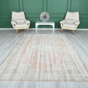 6x10 Rug,Oversize Vintage Oushak Rug,Wool Faded Rug,6x10 Turkish Large Vintage Rug,Handmade Muted Rug,Neutral Rug,Oushak Area Rug 6x10,623