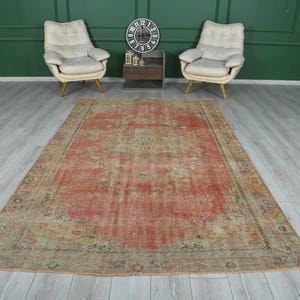 6 x 10 tapijt, extra groot vintage oushak-tapijt, vervaagd wollen tapijt, Turks groot vintage tapijt 6 x 10, handgemaakt gedempt tapijt, neutraal tapijt, oushak-vloerkleed 6 x 10,93