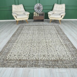 6x10 Rug,Oversize Vintage Oushak Rug,Wool Faded Rug,6x10 Turkish Large Vintage Rug,Handmade Muted Rug,Neutral Rug,Oushak Area Rug 6x10,1641