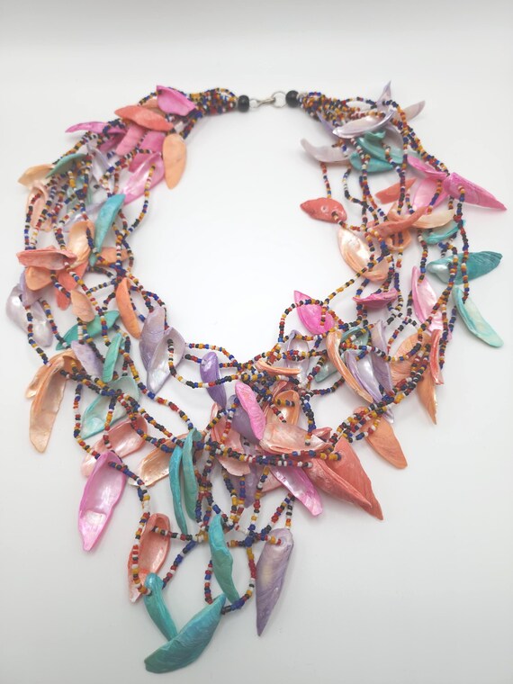 Multicolor Shell Layered Statement Necklace – Boh… - image 2