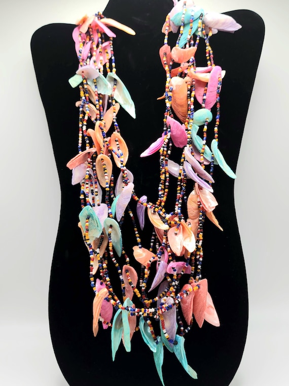 Multicolor Shell Layered Statement Necklace – Boh… - image 1