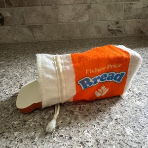 1987 Fisher Price Fun With Food Bread Bag and Foam Slices, Toy Grocery Play Food Canvas Drawstring Bag, 80s Childhood Nostalgia