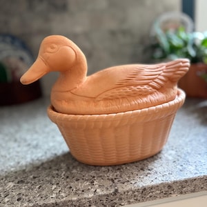 Terracotta Duck Nest Casserole Dish 10 Inch, Figural Clay Baker Roaster, Rustic Country Kitchen Decor