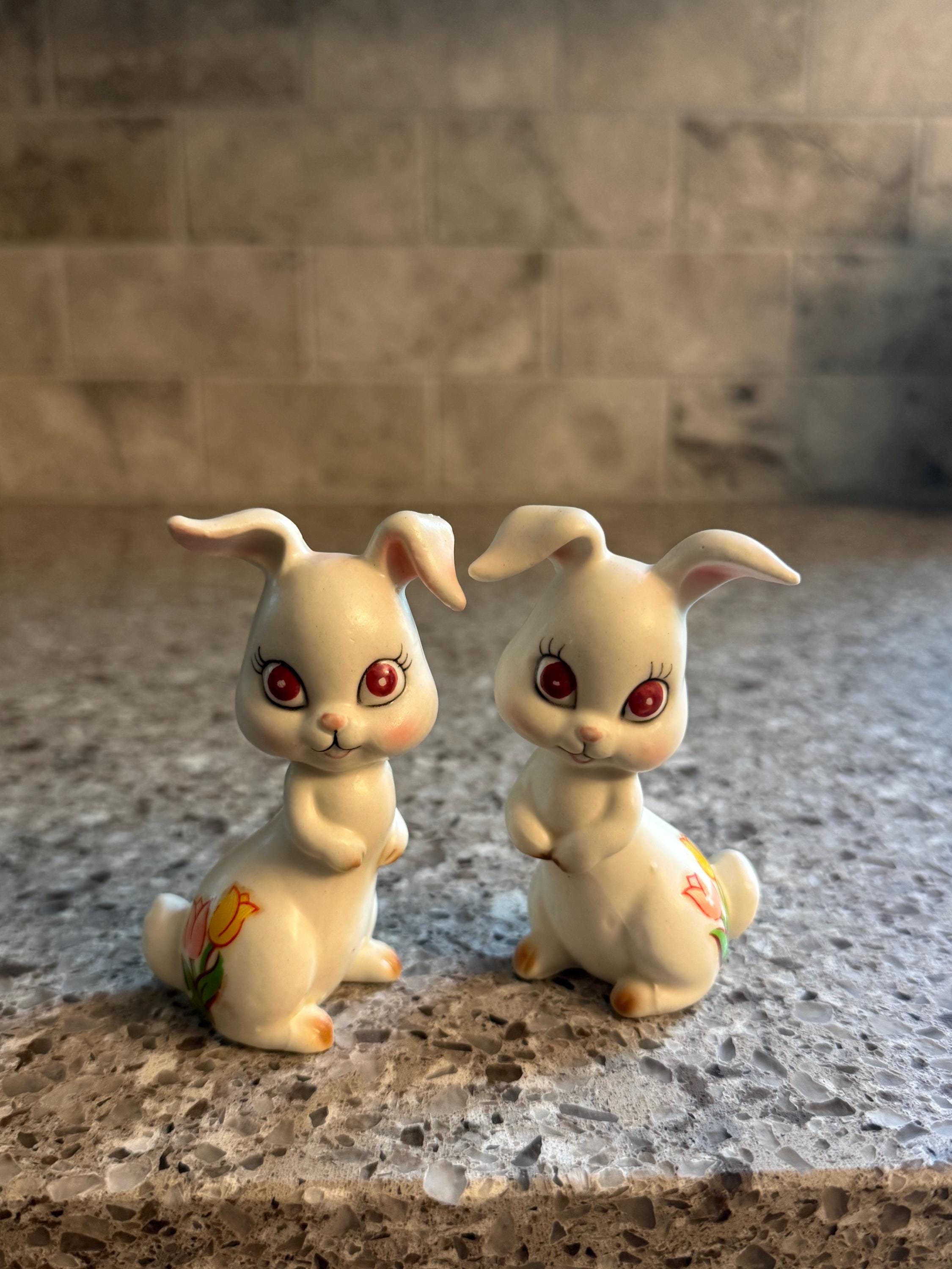 Unmarked Lefton Hand Painted Floral Porcelain Easter Bunnies, Set of 2 ...