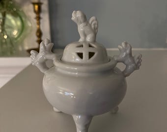 white porcelain Foo Dog incense burner
