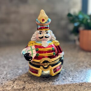 2004 Christopher Radko "Jolly Cracker" Nutcracker Hinged Trinket Box | Large Mercury Glass Christmas Candy Box Holder Holiday Decor