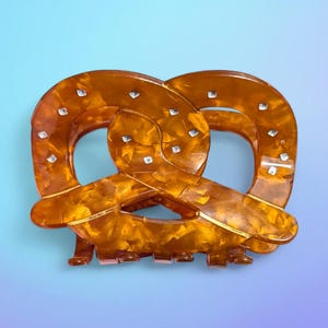 Hair Claw - Fun Pretzel Salted Snack Food Novelty Acrylic Hair Clip in Marbled Brown