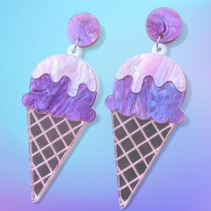 Pink and Purple Ice Cream Cones Laser Cut Acrylic Earrings