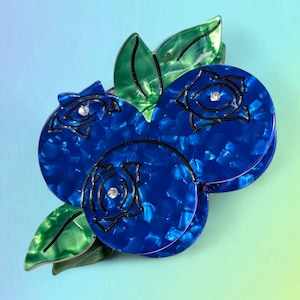 Hair Claw - Schattige bosbessen en groene bladeren bosbes acrylacetaat haarspeld met strass kristallen.