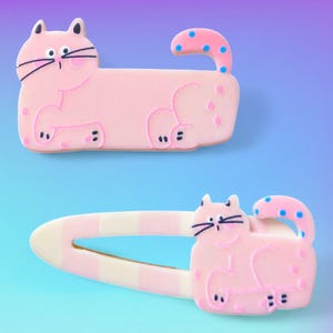 Set of 2 -Cute Pink Kitty Cats Kawaii Acrylic Barrette Cat Hair Clips (with &quot;alligator&quot; style hair clips)