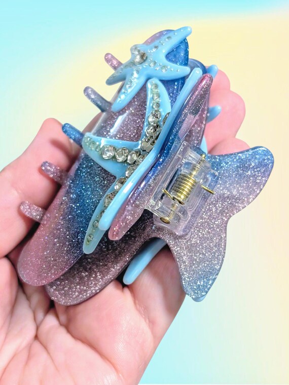 Mermaid Starfish Hair Claw – Glitter Acrylic Rhinestone Clip  display picture 3