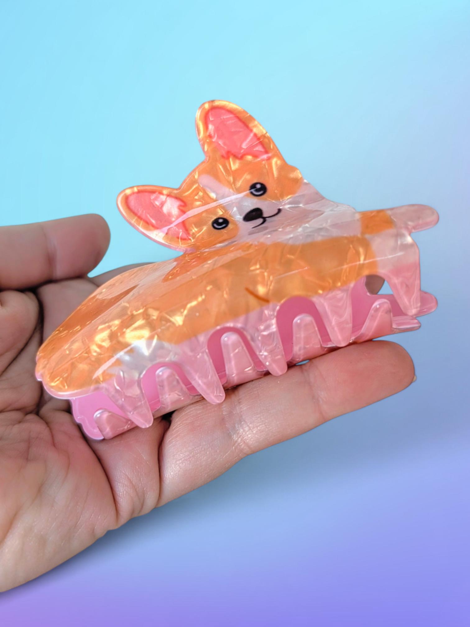 NWOT Corgi Hair Clip Tan and Cream Wholesale Cute Corgi Animal Acetate Hair Clip for your store  main image 4