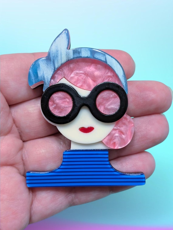 Stylish Woman With Sunglasses and Scarf Girl Pink Haired Lady