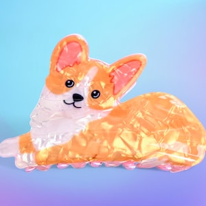 Cute Tan Brown and White Corgi Dog Puppy Conversation Piece Acrylic Hair Claw Hair Clip.