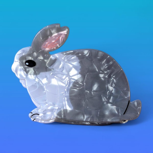 Gray and White Bunny Rabbit Statement Piece Acrylic Hair Claw Hair Clip.