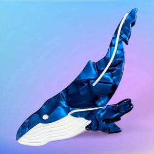 Hair Claw - Blue Whale Large Fun Conversation Piece Statement Acrylic Hair Clip.