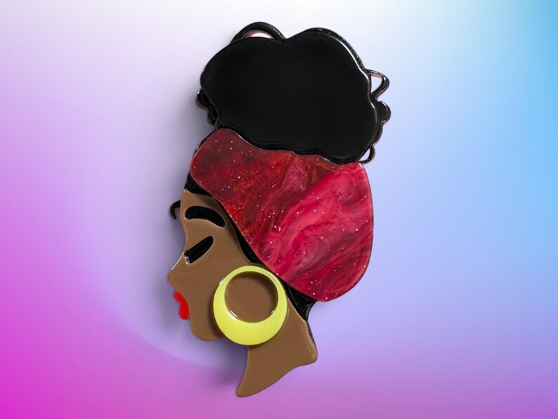 Acrylic Pin Brooch: Black Woman With Red Marbled Head Scarf - Etsy