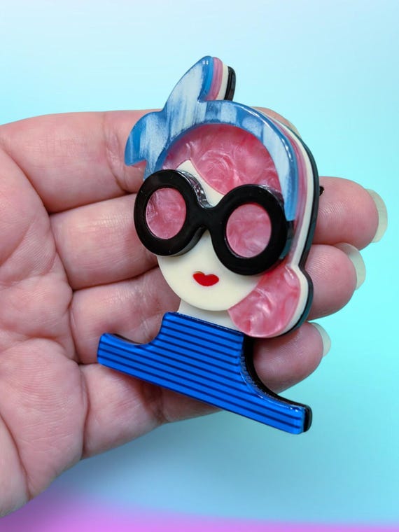 Stylish Woman With Sunglasses and Scarf Girl Pink Haired Lady