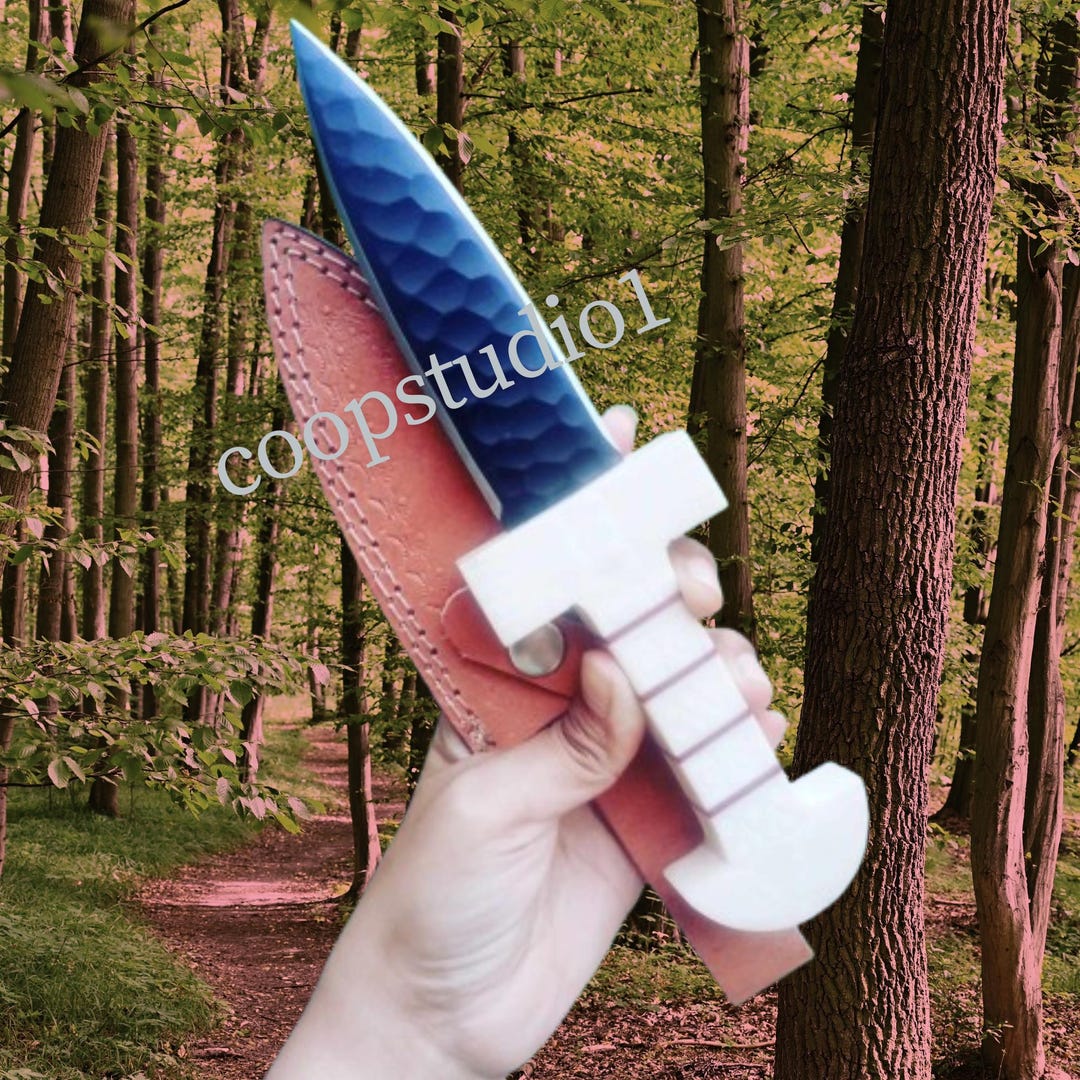 Handcrafted Wooden Dagger With Textured Blade and Leather Sheath ...