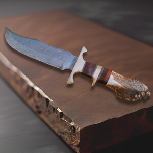Damascus ?Knife With Combo Of  Stag And Brass Handle .
