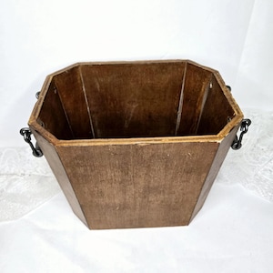 Vintage Solid Wood Trash Can/Basket/Planter/Umbrella Holder With Metal Handles