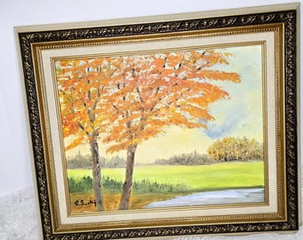 Vintage Autumn Landscape Oil Painting- Original- Framed & Signed