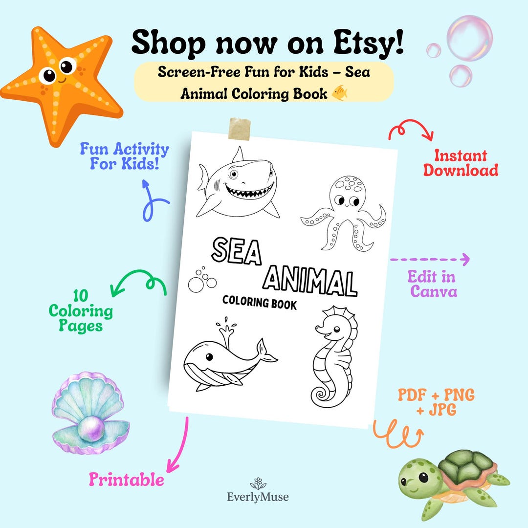 Sea Animals Coloring Book for Kids | 10 Printable Under the Sea ...
