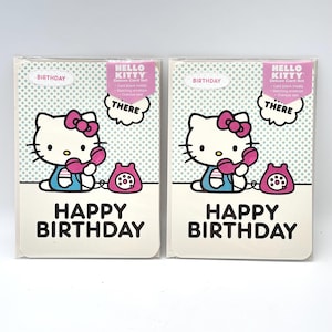 Juego de 2 tarjetas de feliz cumpleaños de Sanrio Hello Kitty (azul teléfono HK)