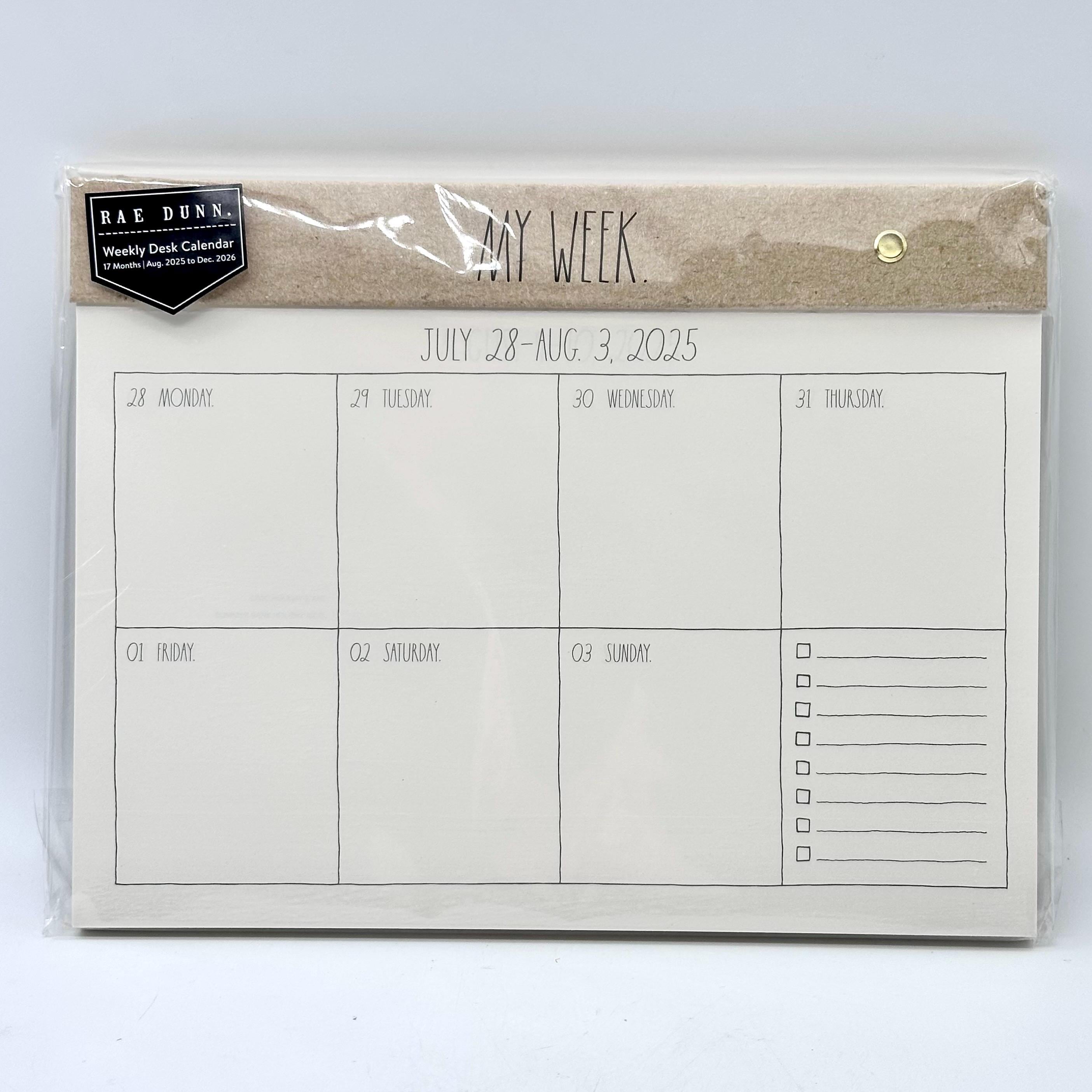 Rae Dunn MY WEEK 17 Months 2026 Weekly Desk Pad Calendar (Black/Kraft)