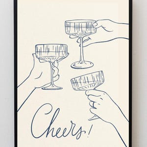 Bar Cart Print Cheers Poster Trendy Horizontal Wall Art Retro Bar Cart Decor Trendy Kitchen Poster Vintage Drinks Poster Printable Wall Art