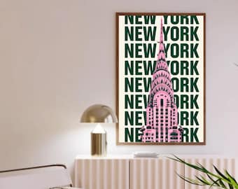 NYC Travel Poster | Pink & Green Dorm Wall Art (Digital Download)