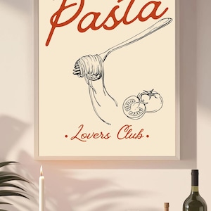Retro Pasta Print - Italian Food Art, Kitchen Wall Decor, Minimalist Cooking Poster, Vintage Italian Food Poster, Minimalist Kitchen Decor
