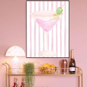Pink Martini Art Print | Bar Cart Decor Cocktail Poster | Party Signature Drink Sign | Trendy Wall | Coquette Elegant Sophisticated Retro