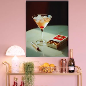 Póster de cóctel Dirty Martini, impresión artística de bebida retro, arte de carrito de bar, póster de alcohol de bar de cigarrillos vintage, arte de pared de cóctel Martini moderno