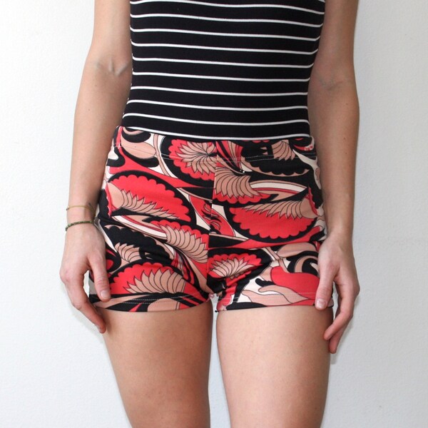 60s Psychedelic Shorts / High Waisted Bathing Suit Swimwear Sz S