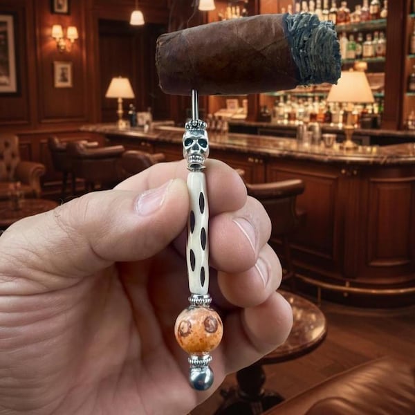 Cigar Nubber Holder Spotted Bone Space Agate The Pirate Cigar Pick a unique gift for him or any cigar enthusiast