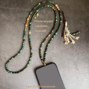 Cordón para teléfono con cuentas de piedra natural: Correa cruzada, collar y pulsera multicapa, turquesa africana, regalo para mamá